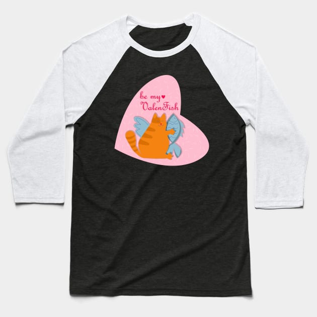 Be my valentine chonk cat holding fish Baseball T-Shirt by Cute-Design